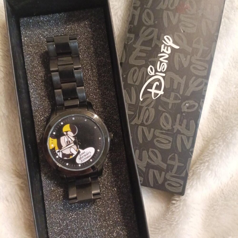 Disney Mickey Mouse black watch with box.